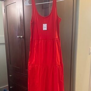 J. Crew Bright Red Sleeveless Midi Dress
